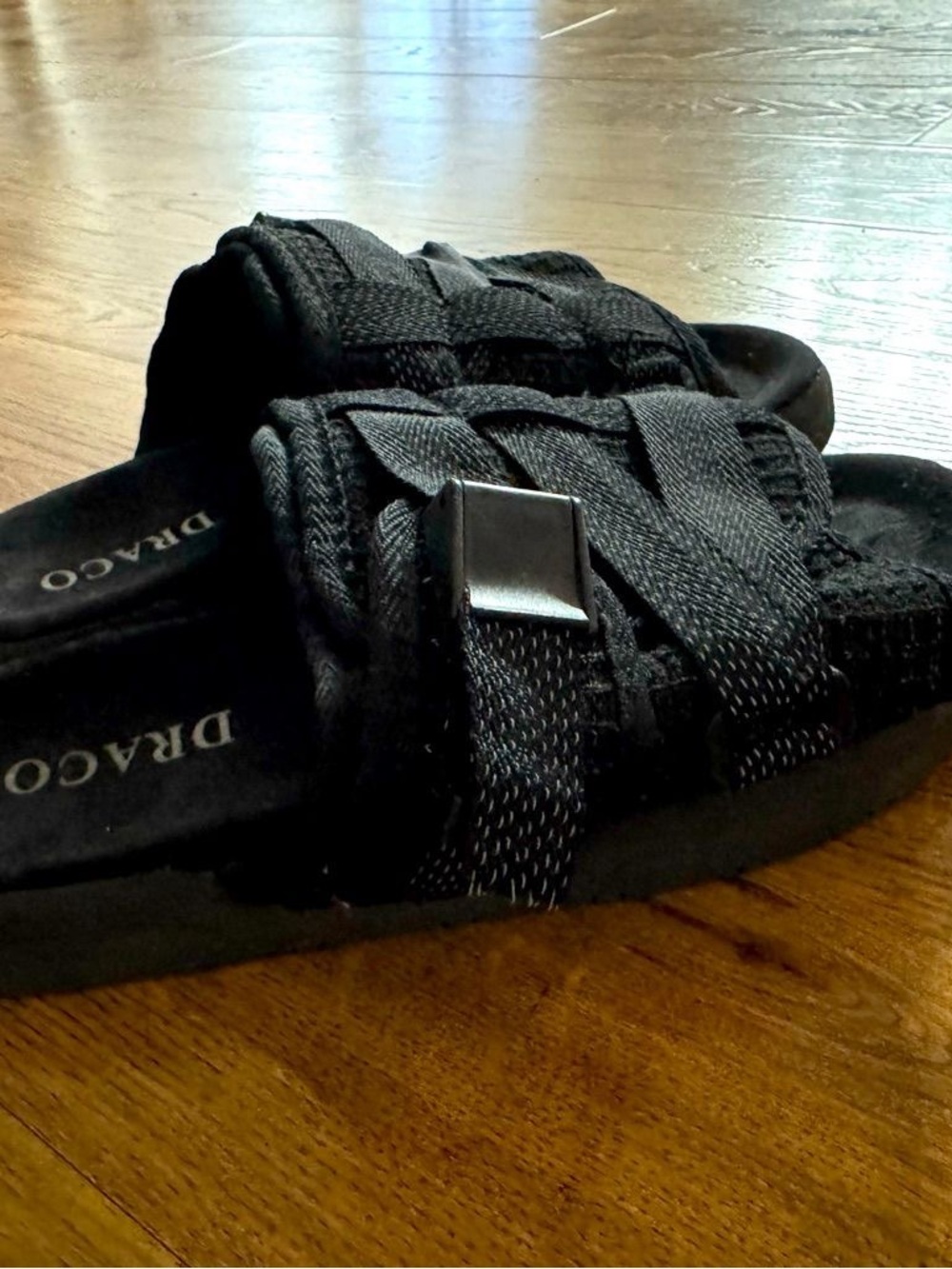 Black Men’s Slide Sandals with Woven Straps